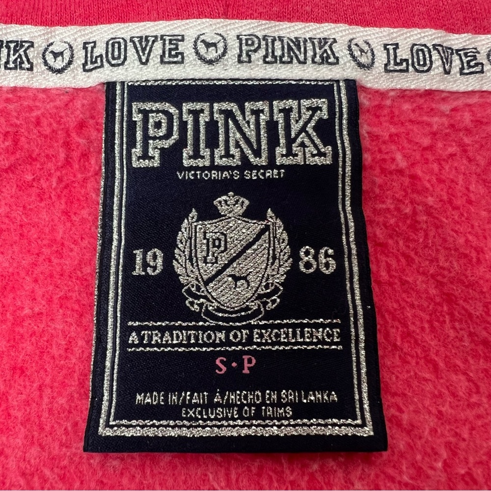 PINK Victoria's Secret Sequin “Love Pink” Zip Hoodie Pink Glitter Heart Size S - Picture 10 of 11